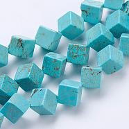 Natural Magnesite Beads Strands, Dyed, Cube, Dark Turquoise, 10x10x10mm, Hole: 1mm, about 26pcs/strand, 15 inch(TURQ-K003-20B)