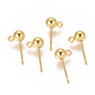 Vacuum Plating 304 Stainless Steel Ear Stud Components, with Loop, Ball, Golden, 16x5mm, Hole: 1.6mm, Pin: 0.8mm(STAS-I120-16C-G)