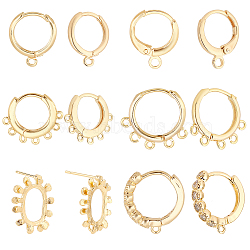 Elite 10Pcs 2 Style Brass Huggie Hoop Earring with 2Pcs Ring Stud Earring Findings, with Loop, Real 18K Gold Plated, 14~18x11.5~20x2~3mm, Hole: 2mm, Pin: 0.8mm, 2Pcs/style(KK-PH0002-84)