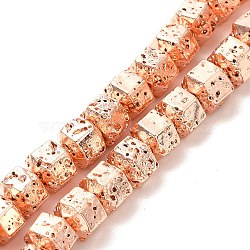 Electroplated Natural Lava Rock Beads Strands, Hexagon, Rose Gold Plated, 6.5x7.5x6mm, Hole: 1mm, about 66~67pcs/strand, 15.28~15.35 inch(38.8~39cm)(G-G984-05RG)