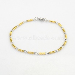 Two Tone Casual Style 304 Stainless Steel Twist Mother-Son Chain Bracelets for Further Design, with Lobster Claw Clasps, Stainless Steel Color & Golden, 190x3x1.5mm(X-STAS-O036-23M)