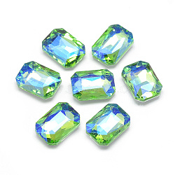 Pointed Back Glass Rhinestone Cabochons, Back Plated, Faceted, AB Color Plated, Rectangle Octagon, Light Green, 14x10x4.5mm(RGLA-T019-10x14mm-06)