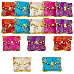 20Pcs 5 Colors Chinese Style Rectangle Cloth Zipper Pouches, with Flower Pattern and Snap Button, Mixed Color, 6.5x7.5cm, 4pcs/color(CON-NB0002-10)