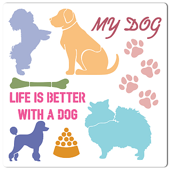 PET Plastic Hollow Out Drawing Painting Stencils Templates, Square, Dog Pattern, 300x300mm