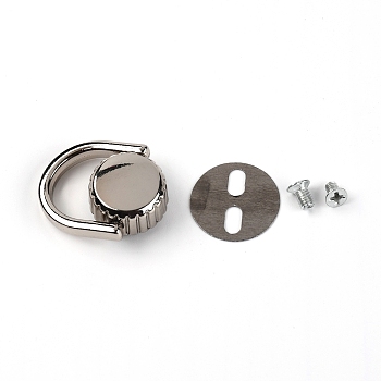 Zinc Alloy Bag Lifting Ring, with Iron Screws & Shim, Platinum, 0.5~2.5x0.5~2x0.04~0.9cm, Hole: 2.5mm and 6x3mm, 4pcs/set