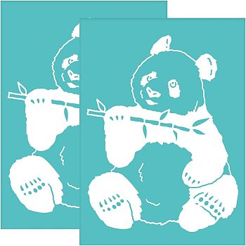 Self-Adhesive Silk Screen Printing Stencil, for Painting on Wood, DIY Decoration T-Shirt Fabric, Turquoise, Panda Pattern, 19.5x14cm