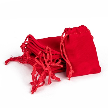 Rectangle Velvet Pouches, Gift Bags, Red, 7x5cm