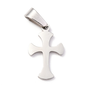 304 Stainless Steel Pendants, Cross, Stainless Steel Color, 19.5x12x1.2mm, Hole: 3.5x7mm