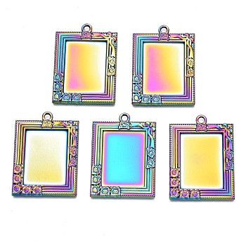 Rainbow Color Alloy Pendant Cabochon Settings, Cadmium Free & Nickel Free & Lead Free, Rectangle, Tray: 29x21mm, 45x32.5x2.5mm, Hole: 3mm