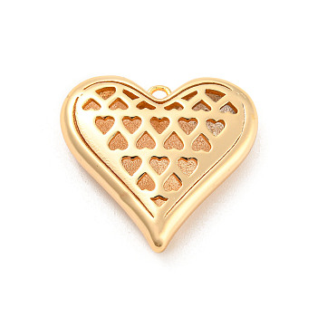 Valentine's Day Hollow Brass Pendants, Heart, Real 18K Gold Plated, 23x24.5x6mm, Hole: 1.6mm