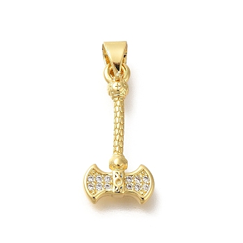 Rack Plating Brass Micro Pave Cubic Zirconia Pendants, Long-Lasting Plated, Lead Free & Cadmium Free, Tool Charms, Real 18K Gold Plated, Double-Sided Axe, 20.5x12.5x2.5mm, Hole: 4x3.5mm