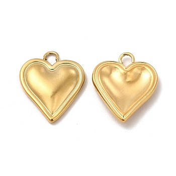 Ion Plating(IP) 304 Stainless Steel Pendants, Heart Charm, Real 18K Gold Plated, 16x13.5x2.5mm, Hole: 1.8mm