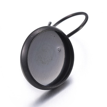 Stainless Steel Leverback Earring Settings, Flat Round, Electrophoresis Black, Tray: 10mm, 19.5~20x12mm, Pin: 0.7mm