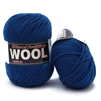 Polyester & Wool Yarn for Sweater Hat, 4-Strands Wool Threads for Knitting Crochet Supplies, Marine Blue, about 100g/roll