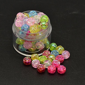 AB Color Plated Flower Electroplated Eco-Friendly Transparent Acrylic Beads, Mixed Color, 8x7mm, Hole: 1mm, about 2000pcs/500g
