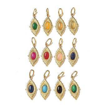 Ion Plating(IP) 304 Stainless Steel with Natural & Synthetic Gemstone Pendants, Real 14K Gold Plated, Mixed Dyed and Undyed, Horse Eye Charm, 20.5x10x4mm, Hole: 5x3mm