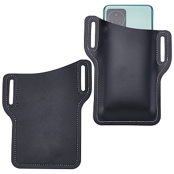 2Pcs PU Leather Mobile Phone Belt Pouch, Hiking Phone Case Cover, Black, 16.8x13.5x0.35cm