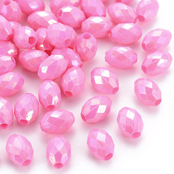 Opaque Acrylic Beads, Dyed, AB Color, Faceted, Oval, Pearl Pink, 12x8mm, Hole: 2.5mm, about 1120pcs/500g