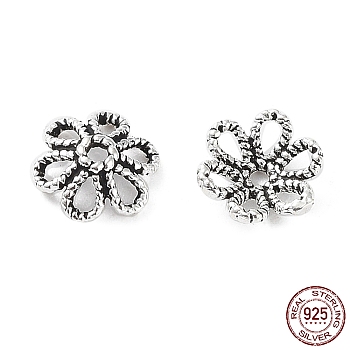 925 Sterling Silver Bead Caps, Flower, Antique Silver, 6x2mm, Hole: 0.8mm