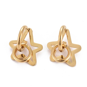 304 Stainless Steel Half Hoop Earrings, Stud Earrings, with Ear Nut, Star & Ring, Golden, 22.5x21x24mm, Pin: 1mm