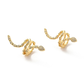 Brass Micro Pave Cubic Zirconia Cuff Earings, Snake, Real 18K Gold Plated, 15x32mm