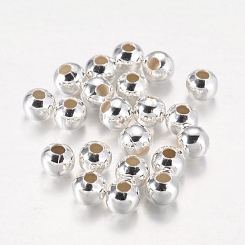 Iron Round Beads, Silver Color Plated, 6mm, Hole: 2mm