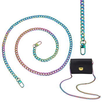 WADORN 1Pc Zinc Alloy Curb Chain Bag Handle, with Swivel Clasp, Rainbow Color, 121x0.95cm