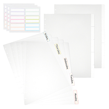 AHADEMAKER 3 Sets Plastic Index Tab Divider Sheets for Discbound Notebooks, Binder Accessories, Rectangle, with Blank Label Stickers, Ghost White, Sheet: 300x210~226x0.2mm, Hole: 6x4mm, 5pcs/set