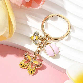 Butterfly Alloy Enamel Keychain, with Iron Rings, Inscets, Gold, 73mm