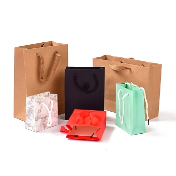 Rectangle Paper Candy Bags, with Handle, for Gift & Food Wrapping Bags, Mixed Color, 5.7~10.05x11~27x12.1~28cm, Fold: 12.1~28x11~27x0.45~0.6mm