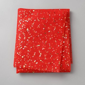 3 Yards Polyester Gauze Fabric, Star & Moon Pattern, Red, 1500x0.2mm
