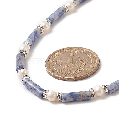 Natural Blue Spot Jasper & Pearl & Crystal Rhinestone Beaded Necklace for Women(NJEW-JN04209-01)-3