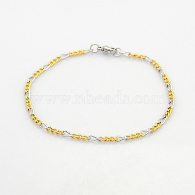 Two Tone Casual Style 304 Stainless Steel Twist Mother-Son Chain Bracelets for Further Design(X-STAS-O036-23M)-1