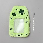 Rectangle with Clover Acrylic Fibers Photocard Holder, ID Badge Holder, with Ball Chain, Lawn Green, 160x100x4.5mm(HJEW-WH0001-41B)