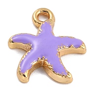 Golden Alloy Enamel Pendants, Long-Lasting Plated, Starfish, Lilac, 15x13x2mm, Hole: 1.6mm(KK-P197-10F-G)