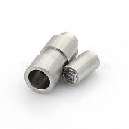 304 Stainless Steel Matte Surface Magnetic Clasps with Glue-in Ends, Column, Stainless Steel Color, 17x6mm, Hole: 3mm(STAS-O042-A-26)