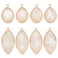 8Pcs 2 Styles Resin Imitation Shell Pendants, with Golden Tone Brass Findings, Seashell Color, Mixed Shapes, 22.5~31.5x14.5~15.5x4~4.5mm, Hole: 1.6~2mm, 4pcs/style(KK-BC0012-02)