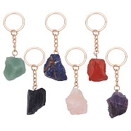 6Pcs 6 Style Nuggets Gemstone Pendant Keychain, with Iron Findings, for Woman Bag Car Ornaments, 8.3~8.5cm, 1pc/style(KEYC-DR0001-05A)