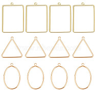 BENECREAT 30Pcs 3 Style Brass Pendants, Nickel Free, Rectangle & Triangle & Open Teardrop, Real 18K Gold Plated, 18x12x1mm, Hole: 0.5mm(KK-BC0001-88G)