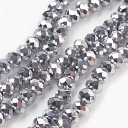 Electroplate Glass Beads Strands, Full Plated, Faceted, Rondelle, Silver, 6x4.5mm, Hole: 0.8mm, about 88~92pcs/strand, 15.5 inch(GLAA-K027-FP-A02)