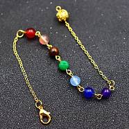 Natural Gemstone Dowsing Pendulums Chains, with Metal Chains and Clasps, Golden, 190mm(PW-WG739B0-02)