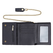Men's Cowhide Leather Wallets, with Alloy Hanging Chain, Black, 11.2x8.5x2cm(ABAG-WH0040-08A)