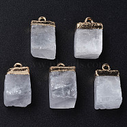 Natural Quartz Crystal Pendants, Rock Crystal Pendants, with Golden Brass Findings, Rack Plating, Cube, 18~21x9~12x9~13mm, Hole: 1.6mm(G-Q998-035G)