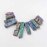 Electroplated Natural Dragon Bone Stone Beads Strands, Graduated Fan Pendants, Focal Beads, Nuggets, Multi-color Plated, 25~54x9.5~11.5x4~7.5mm, Hole: 1.5~2mm, about 11pcs/strand, 4.6 inch~4.7 inch(G-I177-10D)