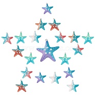 Resin Pendants, with Platinum Iron Loops, Gradient Color, Starfish, Colorful, 38x36x12mm, Hole: 2mm, 20pcs(RESI-SC0001-86)