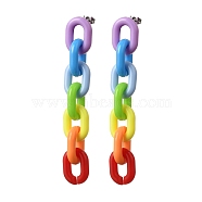 Rainbow Dangle Stud Earrings, with Acrylic Cable Chains, 304 Stainless Steel Stud Earring Pins & Ear Nuts, Colorful, 83x14mm, Pin: 0.6mm(EJEW-JE04220)