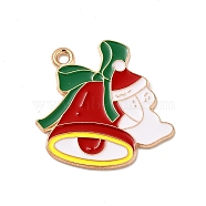 Christmas Theme Alloy Enamel Pendants, Light Gold, Christmas Bell, 24x24x1mm, Hole: 1.6mm(ENAM-C010-01F)