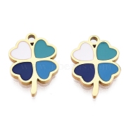 316L Stainless Steel Pendants, with Enamel, Stainless Steel Color, Clover Charm, Colorful, 14x10x1.5mm, Hole: 1.4mm(STAS-K280-16G-01)