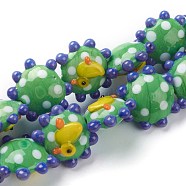 Handmade Lampwork Beads, Flower, Duck, Bumpy, Green, 21x19x10mm, Hole: 2mm, about 20pcs/strand, 12.60''(32cm)(LAMP-J092-01B)