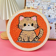 DIY Punch Embroidery Beginner Kits for Beginners, including Embroidery Fabric & Hoop & Yarn, Punch Needle Pen, Instruction, Cat Shape, 200mm(PW-WG207F1-04)